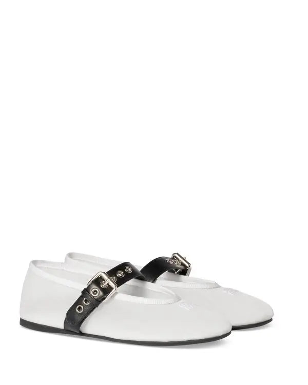 Miu Miu White Fabric Mary Jane Flats