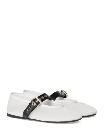 Miu Miu White Fabric Mary Jane Flats