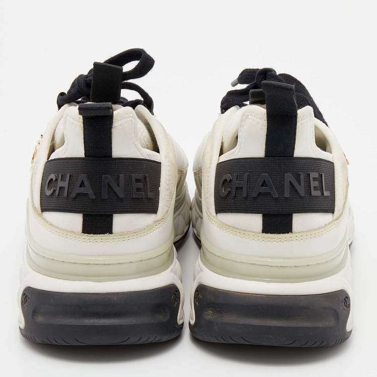 CHANEL Quilted Sole Mesh & Calfskin Sneakers–White/Black