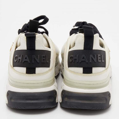 CHANEL Quilted Sole Mesh & Calfskin Sneakers–White/Black