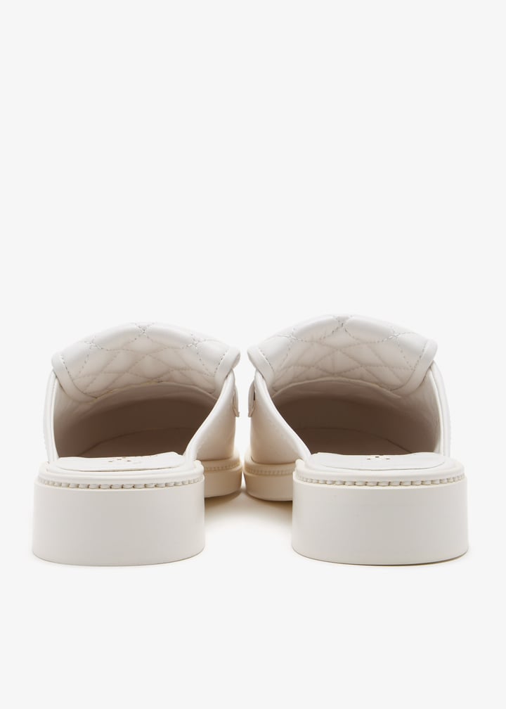Channel White Quilted Leather Flat Mule Slides