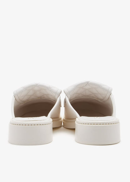 Channel White Quilted Leather Flat Mule Slides