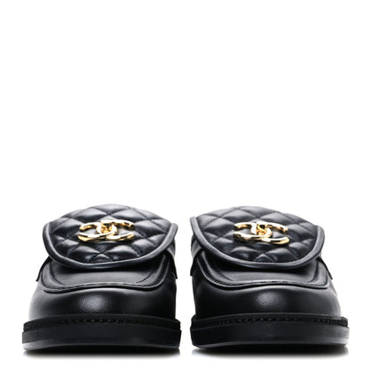 Channel Black Quilted Leather Flat Mule Slides