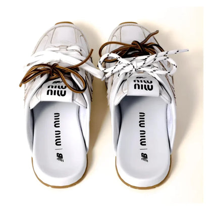 White New Balance X Miu Miu 530 SL Deco Calf Leather Mules