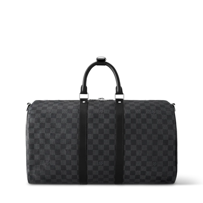 Gray Checkered Leather Keepall Bandoulière-Inspired Duffle Bag