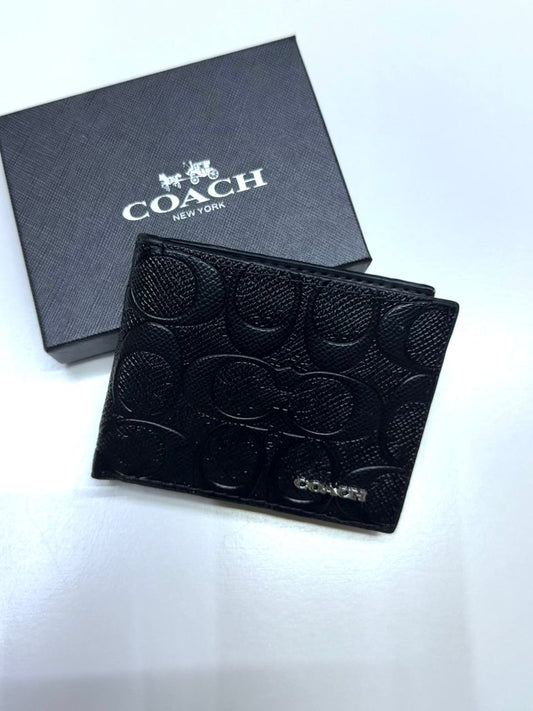 Black Embossed Signature Coach-Inspired Bifold Men Wallet