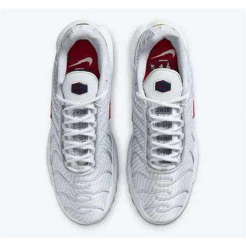 Nike Air Max Plus TN Sneakers – White Silver Wave Print Air Cushion Trainers