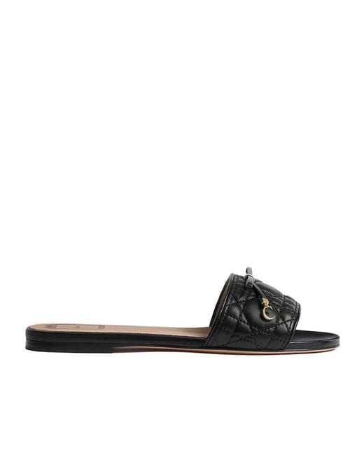Christian Dior Women's Black Cannage Leather Slide Sandals