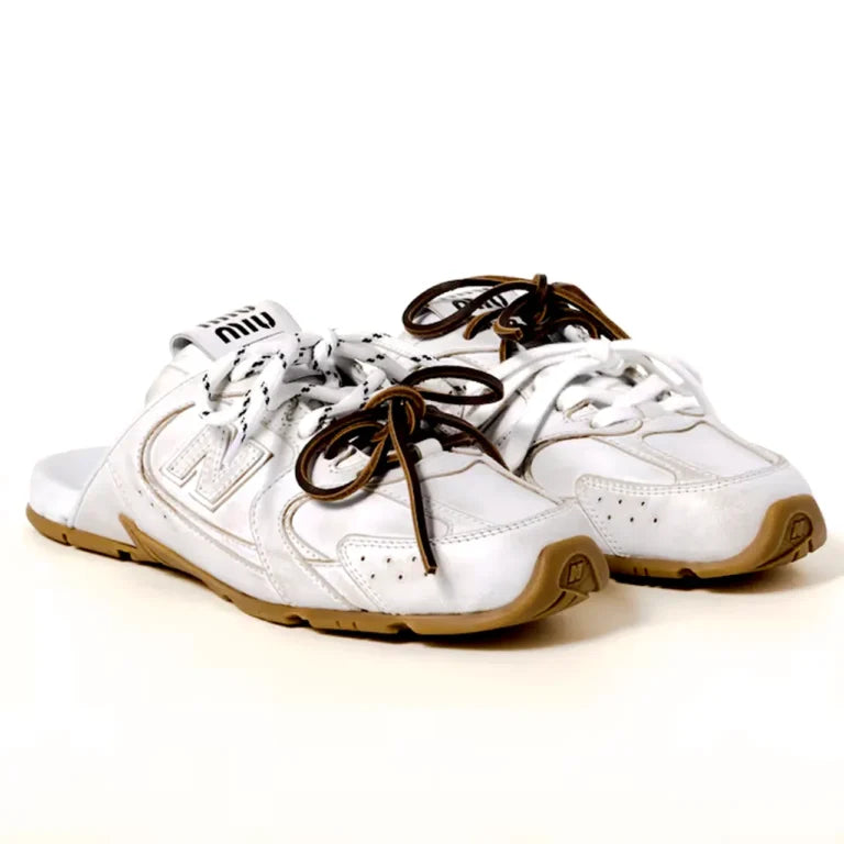 White New Balance X Miu Miu 530 SL Deco Calf Leather Mules