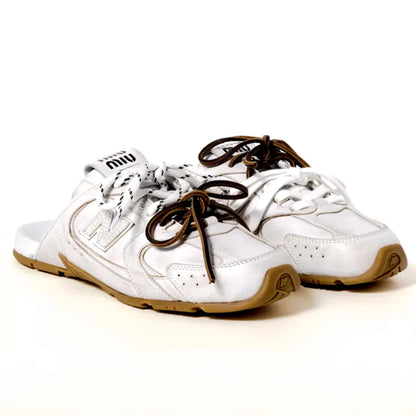 White New Balance X Miu Miu 530 SL Deco Calf Leather Mules
