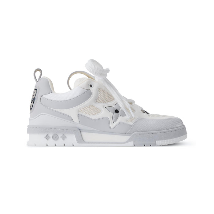 Lv Grey & White Flower-Cutout Skate-Inspired Sneakers