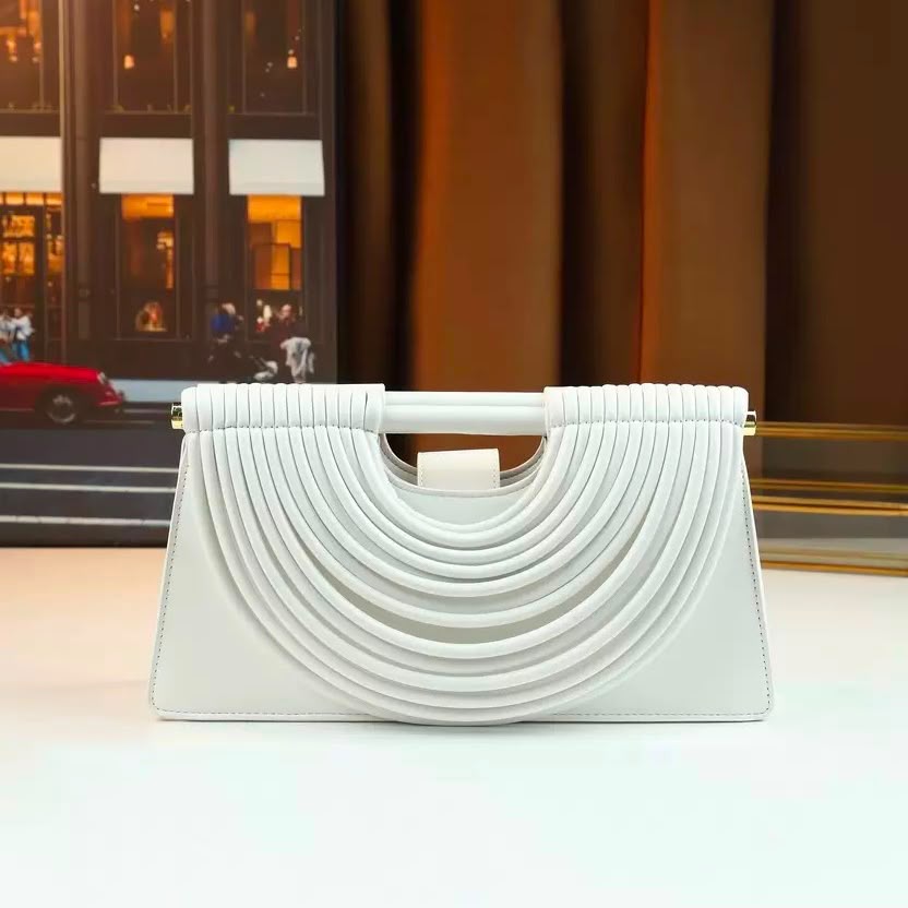 Bottega White Ribbed Arch Handle Clutch Bag for womens