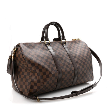 Brown Checkered Leather Keepall Bandoulière-Inspired Duffle Bag