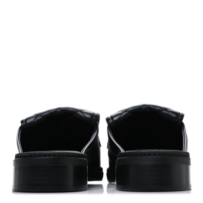 Channel Black Quilted Leather Flat Mule Slides