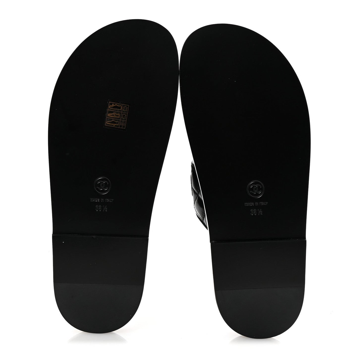Channel Black Quilted Leather Double Strap Sandals