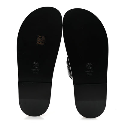 Channel Black Quilted Leather Double Strap Sandals