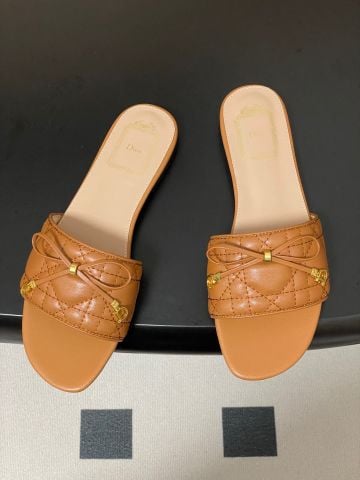 Christian Dior Women's Camel Cannage Leather Slide Sandals