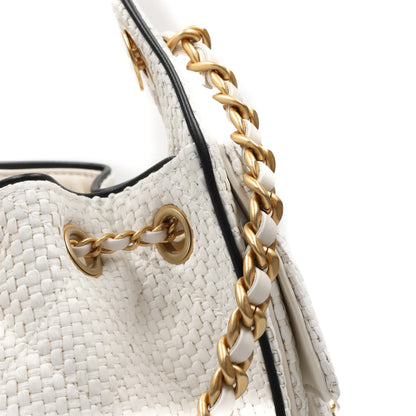 Channel White Woven Quilted Bucket Bag
