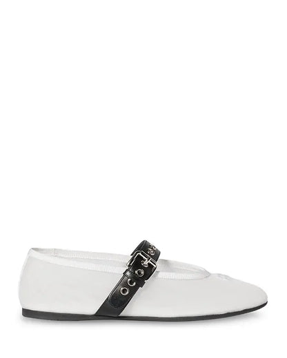Miu Miu White Fabric Mary Jane Flats