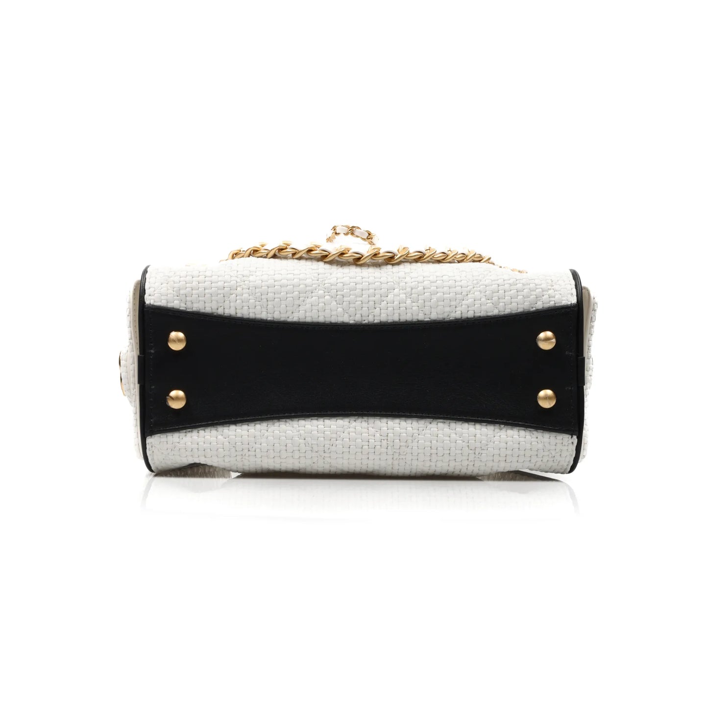 Channel White Woven Quilted Bucket Bag
