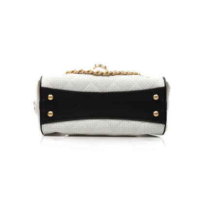 Channel White Woven Quilted Bucket Bag