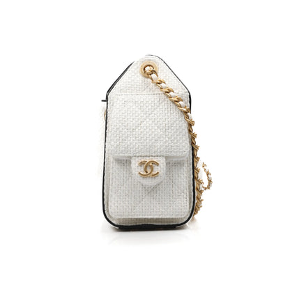 Channel White Woven Quilted Bucket Bag