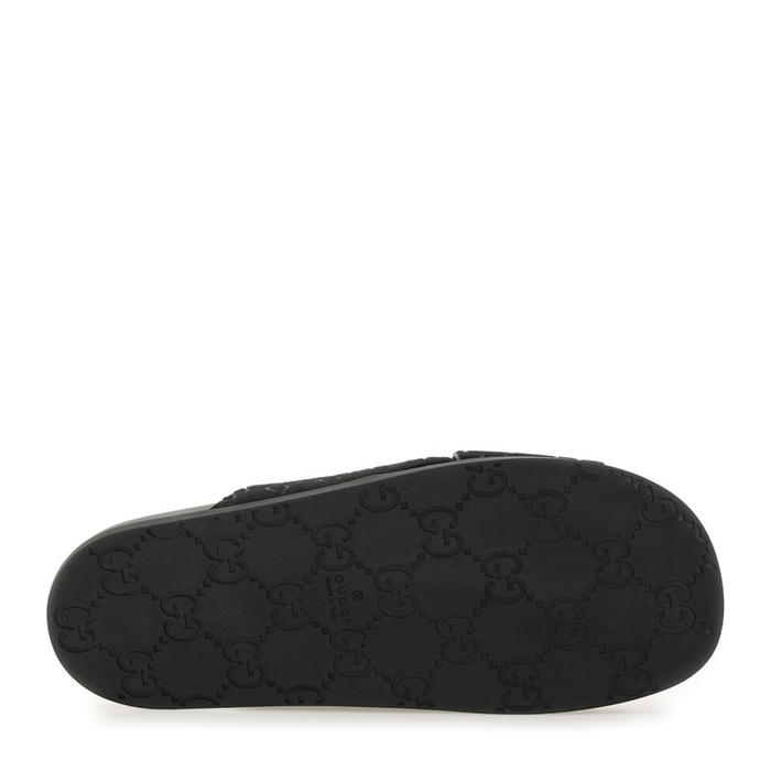 Gucci GG Canvas Crossover Slide Sandals Black Men's Designer Slides