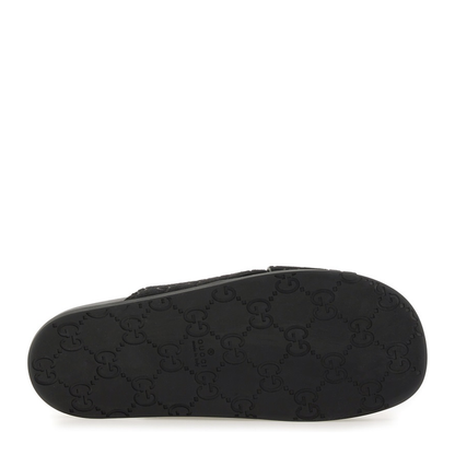 Gucci GG Canvas Crossover Slide Sandals Black Men's Designer Slides