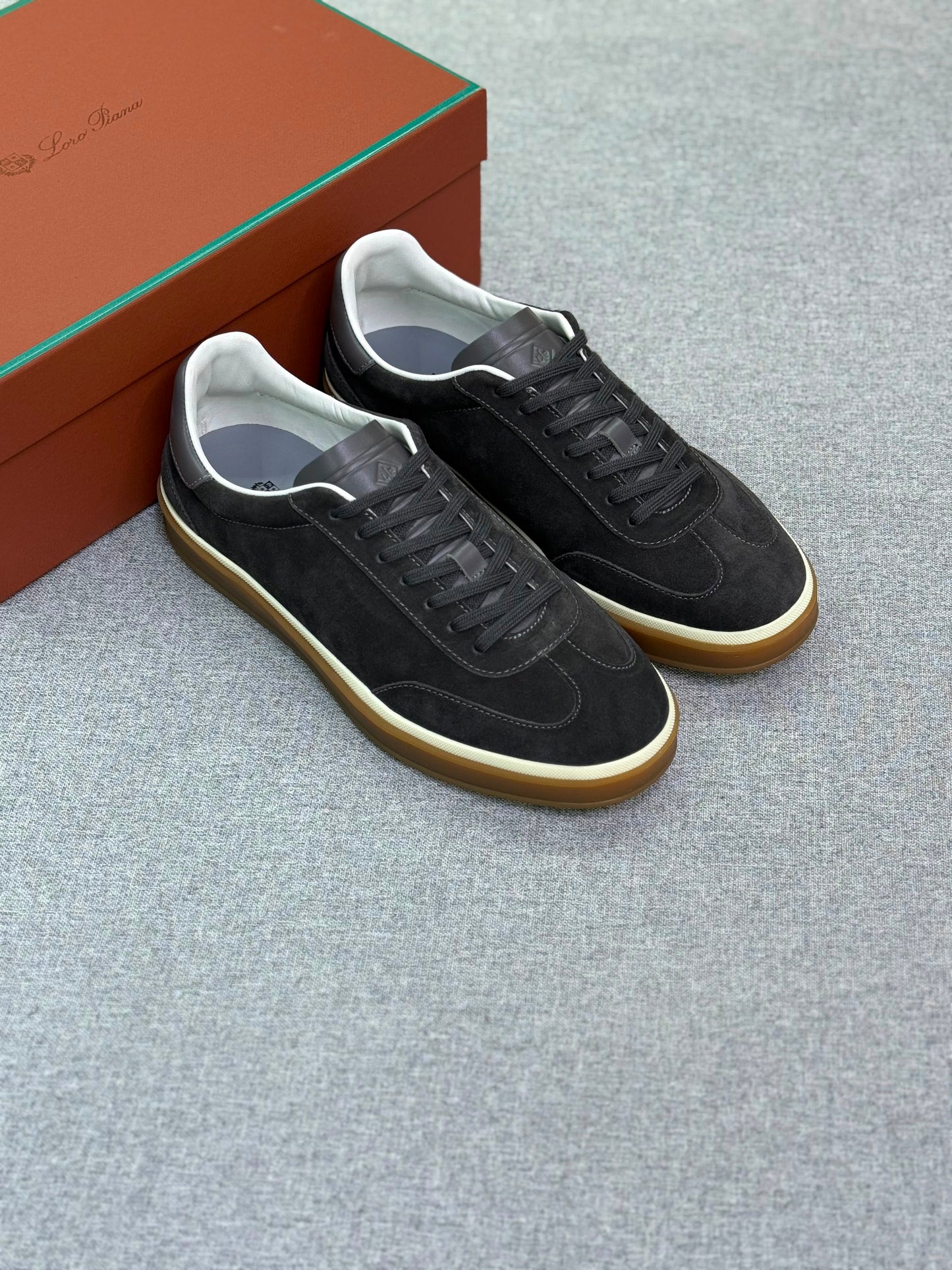 Loro Piana Suede Low-Top Sneakers in Charcoal Grey