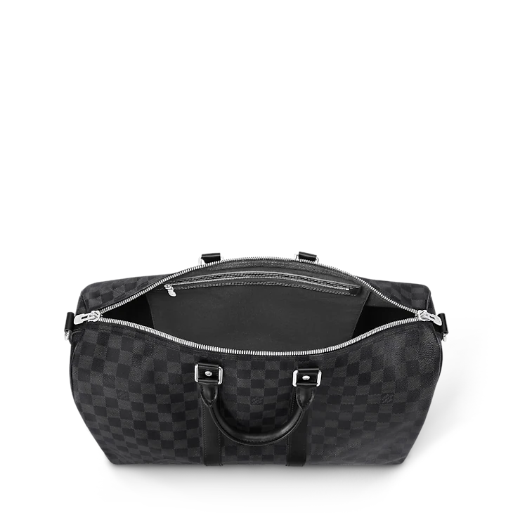 Gray Checkered Leather Keepall Bandoulière-Inspired Duffle Bag