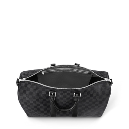 Gray Checkered Leather Keepall Bandoulière-Inspired Duffle Bag