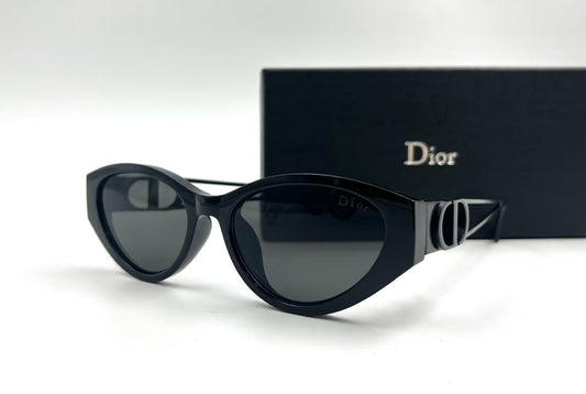 Christian Dior Style Black Wraparound Cat-Eye Sunglasses for Women