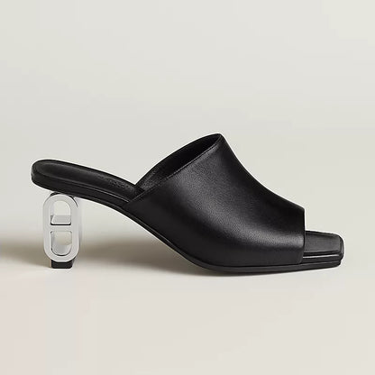 Hermès Black Leather-Link Sculptural Heel