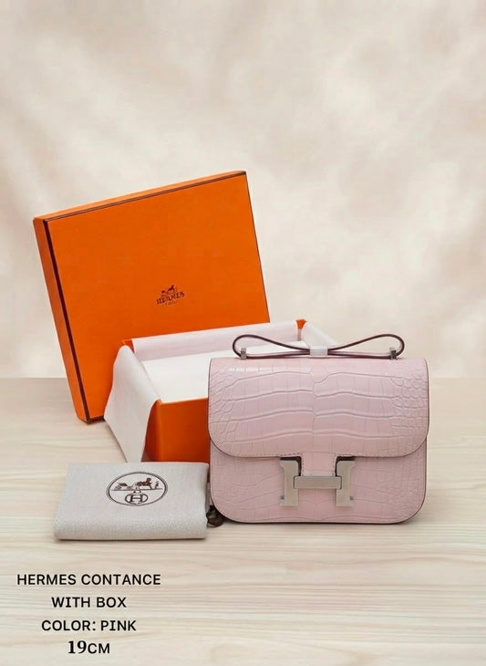 Hermès Constance-Inspired Light Pink Croc-Embossed Bag