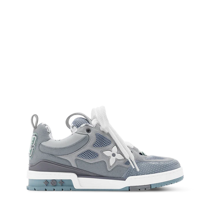 Grey & Steel Blue LV-Inspired Flower Skate Sneakers