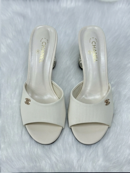 Chanel-Inspired Ivory Pearl Heel Slide Sandals