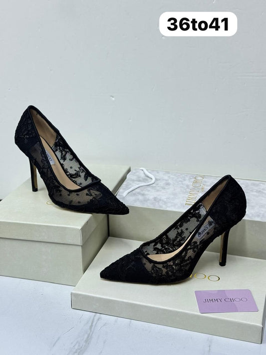 Jimmy Choo-Inspired Black Lace Pointed-Toe Heels