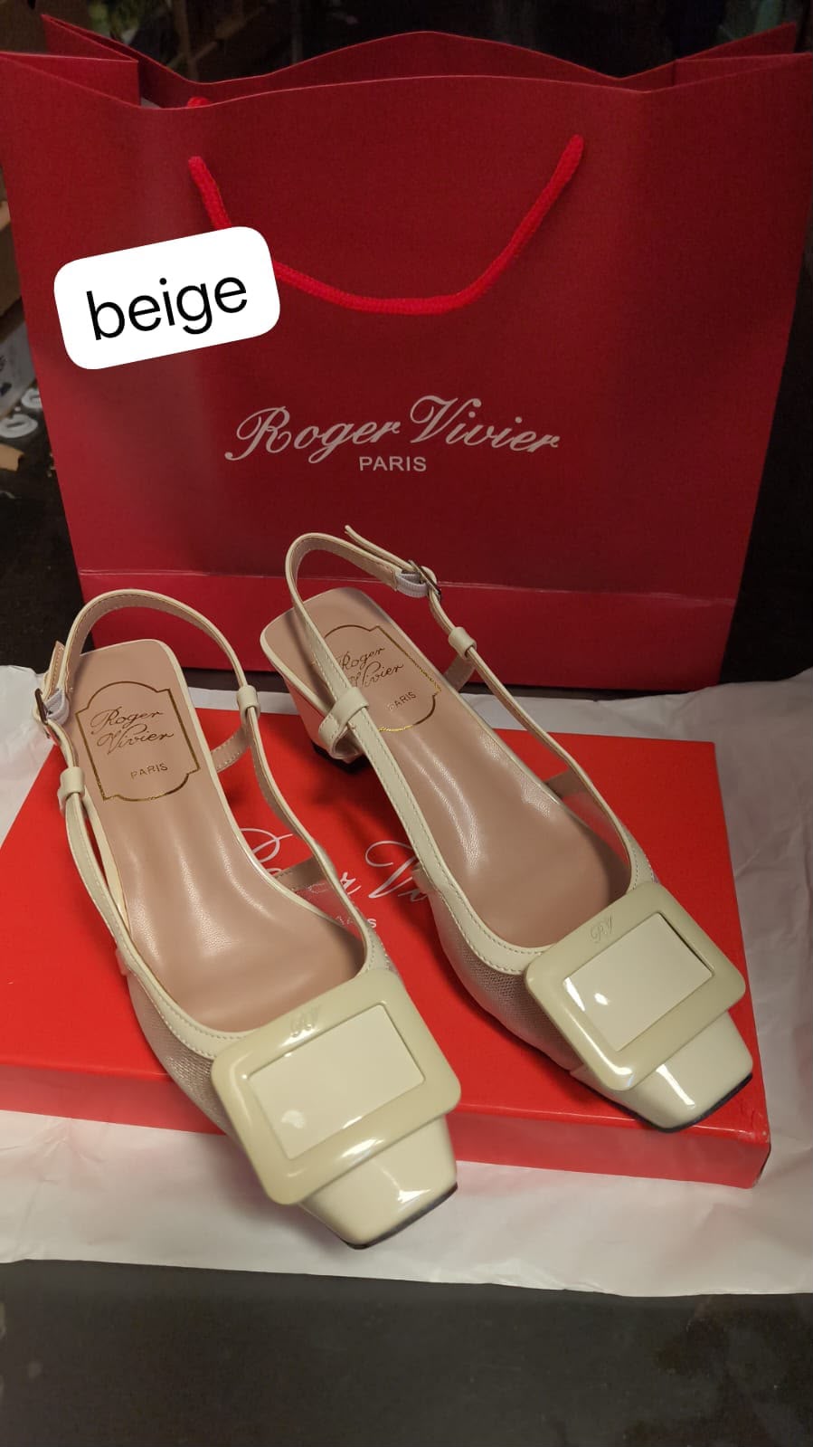 Roger Vivier Beige Buckle Slingback Pumps