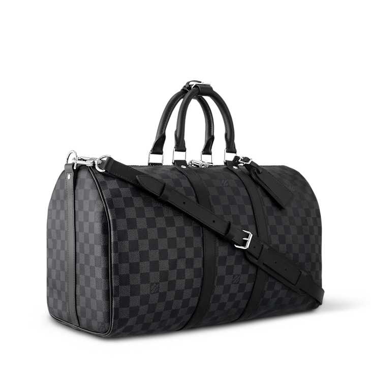Gray Checkered Leather Keepall Bandoulière-Inspired Duffle Bag
