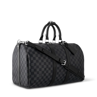 Gray Checkered Leather Keepall Bandoulière-Inspired Duffle Bag
