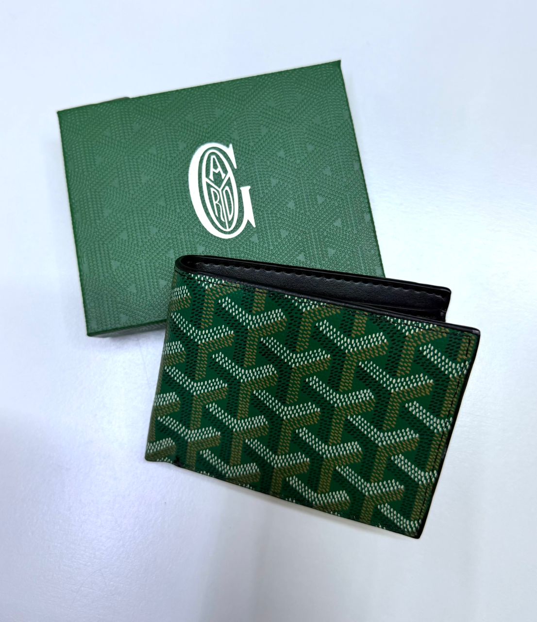 Green Chevron Canvas Goyard-Inspired Bifold Men Wallet