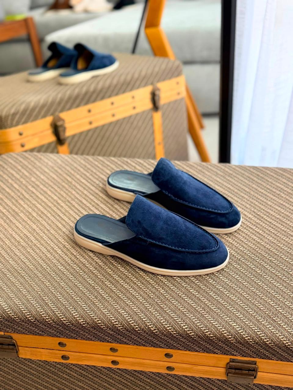 Loro Piana Men’s Summer Walk Loafers–Navy Blue