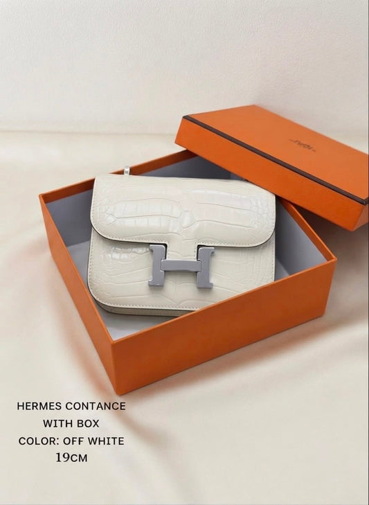 Hermès Constance-Inspired Off White Croc-Embossed Bag