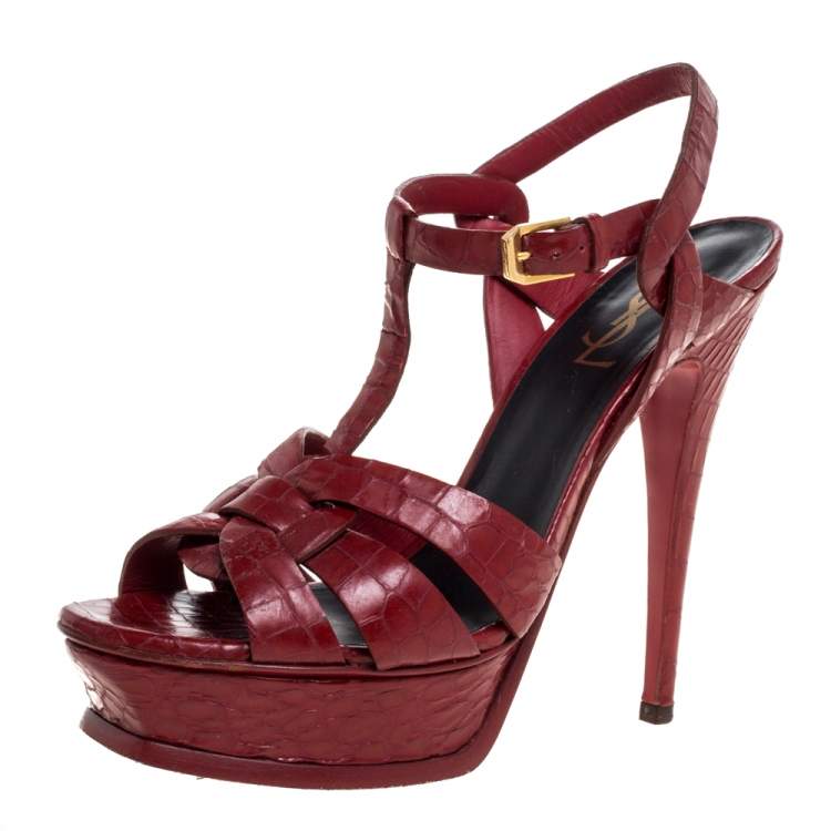 Saint Laurent Tribute Patent Burgundy High Heel Sandals