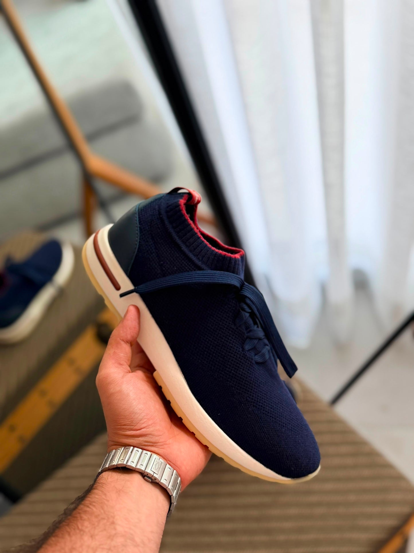 Loro Piana summer Walk Knit Sneakers in Navy Blue