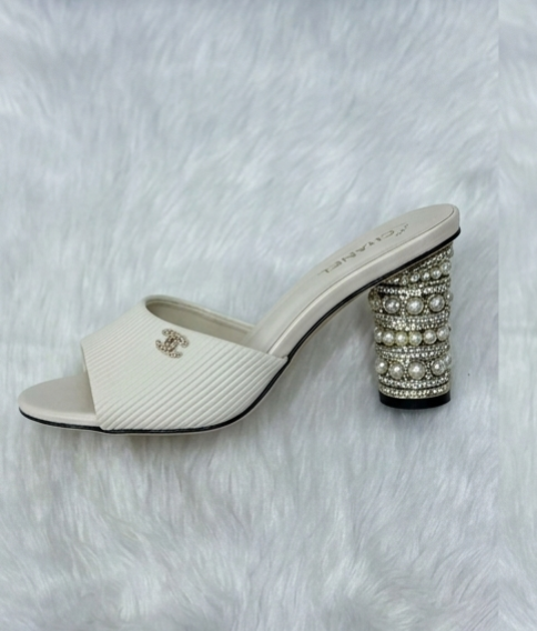 Chanel-Inspired Ivory Pearl Heel Slide Sandals