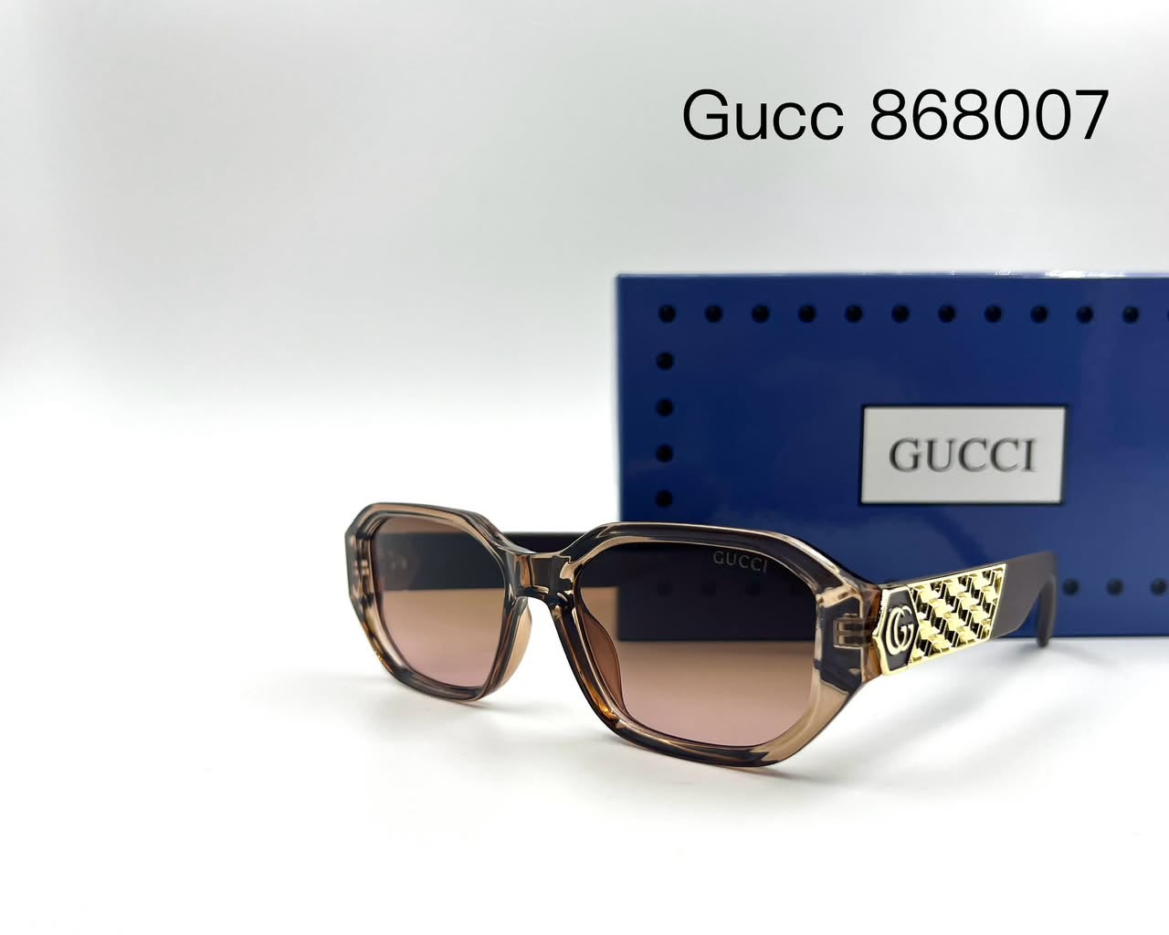 Gucci Style Geometric Clear Brown Frame Sunglasses