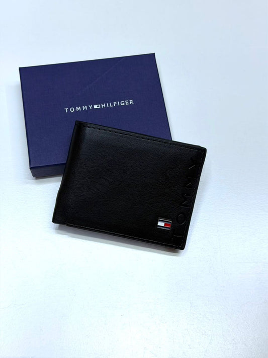 Black Leather Tommy Hilfiger-Inspired Bifold Men Wallet