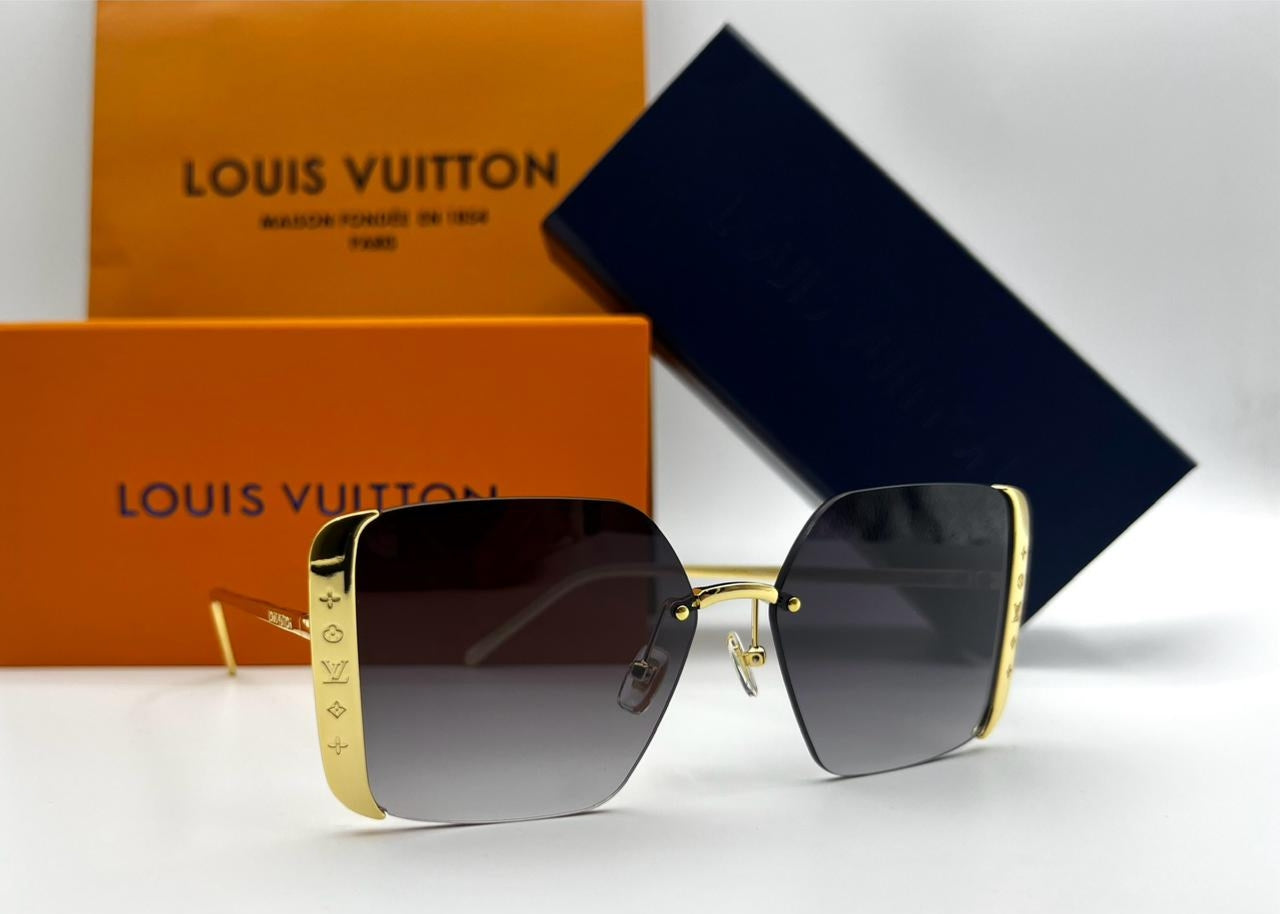 Louis Vuitton Inspired Oversized Square Sunglasses Gold Frame Women