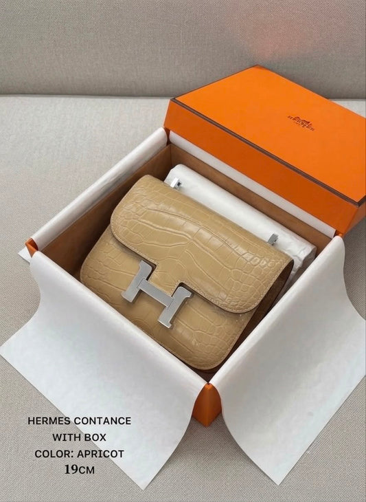 Hermès Constance-Inspired Apricot Croc-Embossed Bag